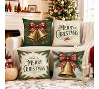 Merry Christmas Jingle Bells - Set di 4 federe per cuscini, 50 x 50 cm