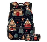 Merry Christmas Keep Your Essentials in One Place, zaino con astuccio, l'ultimo set di zaini per la scuola per studenti, Multicolore#07, B：29.4x20x40cm P：19x7.5x3.8cm, Zaini Daypack