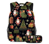 Merry Christmas Keep Your Essentials in One Place, zaino con astuccio, l'ultimo set di zaini per la scuola per studenti, Multicolore#06, B：29.4x20x40cm P：19x7.5x3.8cm, Zaini Daypack