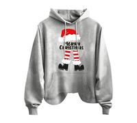 Merry Christmas Lettera Cappello di Natale Stampa Donna Moda Casual Manica Lunga Top Con Tasche Felpa Con Cappuccio Felpe Lunghe Leggings Snap Pullover Felpa Con Cappuccio, Grigio, M