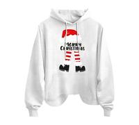 Merry Christmas Lettera Cappello di Natale Stampa Donna Moda Casual Manica Lunga Top Con Tasche Felpa Con Cappuccio Felpe Lunghe Leggings Snap Pullover Felpa Con Cappuccio, bianco, M