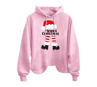 Merry Christmas Lettera Cappello di Natale Stampa Donna Moda Casual Manica Lunga Top Con Tasche Felpa Con Cappuccio Felpe Lunghe Leggings, rosa, XL