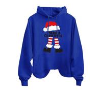 Merry Christmas Lettera Cappello di Natale Stampa Donna Moda Casual Manica Lunga Top Con Tasche Felpa Con Cappuccio Felpe Lunghe Leggings, Blu, XL
