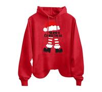 Merry Christmas Lettera Cappello di Natale Stampa Donna Moda Casual Manica Lunga Top Con Tasche Felpa Con Cappuccio Felpe Lunghe Leggings Snap Pullover Felpa Con Cappuccio, Rosso, L