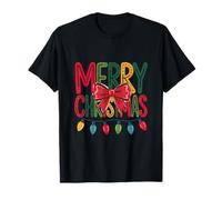 Merry Christmas Lights Camicia Grassetto Testo Bow Garland Grafica Maglietta