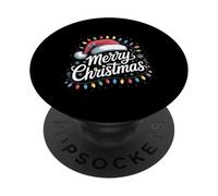 Merry Christmas Lights Cappello di Babbo Natale Famiglia Pigiama abbinato PopSockets PopGrip Adesivo