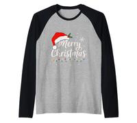 Merry Christmas Lights Cappello di Babbo Natale Maglia con Maniche Raglan