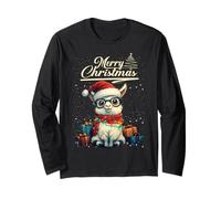Merry Christmas Llama Santa Hat Animal Cute Xmas Holiday Maglia a Manica