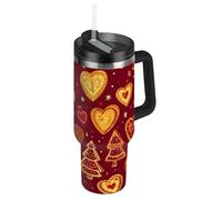 Merry Christmas Love Red Cookies Bottiglia d'acqua riutilizzabile con cannuccia con cannuccia resistente alle perdite, tazza decorativa da viaggio per caffè, 1,18 l, per scuola, sport, asilo nido