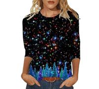 Merry Christmas - Maglietta da donna a maniche lunghe a 3/4, con stampa casual, a maniche lunghe, Blu, S