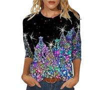 Merry Christmas - Maglietta da donna a maniche lunghe a 3/4, con stampa casual, a maniche lunghe, Nero , XL