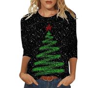 Merry Christmas - Maglietta da donna a maniche lunghe a 3/4, con stampa casual, a maniche lunghe, verde, S