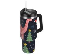 Merry Christmas Pesca Dinosauro Presente Vuoto Bottiglie d'acqua riutilizzabili Bulk con coperchio e cannuccia Tazza da caffè da viaggio decorativa a prova di fuoriuscite per scuola, sport, asilo nido