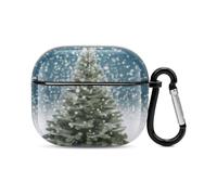 Merry Christmas Pine Tree - Custodia per auricolari Bluetooth a forma di albero di pino, protezione completa, antiurto, custodia rigida, supporto ricarica wireless con portachiavi, regalo