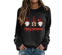 Merry Christmas Print - Maglia da donna con scollo rotondo, casual, a maniche lunghe, per donna, Nero , XL