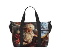Merry Christmas Print obliquo attraverso Hand Travel Bag Poliestere Donne Uomini Duffel Pernottamento Borsone Borsa Tote Bagno, Nero, Taglia Unica, Nero, One Size