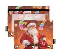 Merry Christmas - Raccoglitore ad anelli in plastica con motivo Babbo Natale e sei sette anelli con finestra trasparente, in colori assortiti, 3 raccoglitori ad anelli per scuola, ufficio e casa