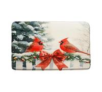 Merry Christmas Red Bowknot Winter Pine Tree Woods Bird Rustic Holiday Nature Zerbino Asciugapassi Antiscivolo Zerbino Ingresso Trappola Sporco Tappeti Da Bagno Per Cucina Vasca 40X60Cm
