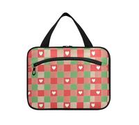 Merry Christmas Red Green Love Plaid Hanging Cosmetic Bags per le donne Viaggio con gancio, Designer Essentials Makeup Bag per viaggio Make up Cruises maletín para maquillaje L