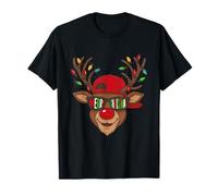 Merry Christmas Reindeer Face Sunglasses Xmas Family Holiday Maglietta