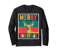 Merry Christmas Renna Vintage Retro 80s Natale Xmas Maglia a Manica