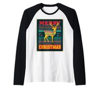 Merry Christmas Renna Vintage Retro 80s Natale Xmas Maglia con Maniche Raglan