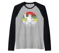 Merry Christmas Retro Snowman Vintage Distressed Tramonto Maglia con Maniche Raglan