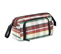 Merry Christmas Rosso e Verde Plaid Matita Bag Grande Capacità Portapenne Holder Leggero per Studenti Viaggi estuche de lapices para ninas