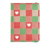 Merry Christmas Rosso Verde Amore Plaid Porta passaporto in pelle per viaggi Documenti di Viaggio Organizer Protector Copertura del passaporto per le donne Ultra Sottile, Merry Christmas rosso verde