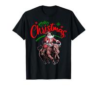 Merry Christmas Santa Bull Rider Western Cowboy Retro Maglietta