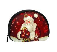 Merry Christmas Santa Claus Print Mini Coin Storage Bag - Portafoglio in poliestere stampato per piccoli oggetti personali, Nero , Taglia unica