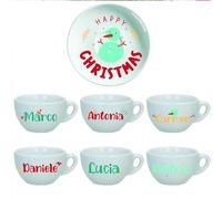 "Merry Christmas" Set 6 Tazzine da Caffè + Piattini in Ceramica Personalizzati e Scatola Rossa a Tema Natalizio Idea Regalo Originale Natale Feste Cucina Prima Colazione Mattina Arredo Casa Tavola