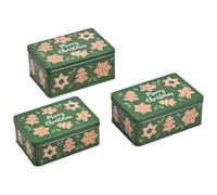 Merry Christmas - Set di 3 contenitori rettangolari per biscotti in metallo verde con scritta "Merry Christmas & Pan di zenzero per biscotti, biscotti e snack, in latta con coperchio, in 3 misure