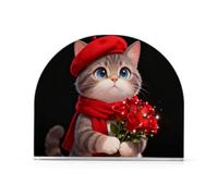 Merry Christmas - Set di portatovaglioli in acrilico a forma di gatto, per bagno, ristorante, autoportante, decorazione per la casa, bagno, ristorante, 1 confezione