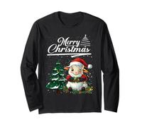 Merry Christmas Sheep Santa Hat Animal Cute Xmas Holiday Maglia a Manica