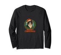 Merry Christmas Smoking Cat Bianco e Nero Design Festivo Maglia a Manica
