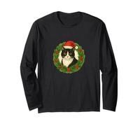 Merry Christmas Smoking Cat Bianco e Nero Design Festivo Maglia a Manica