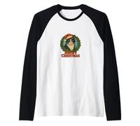 Merry Christmas Smoking Cat Bianco e Nero Design Festivo Maglia con Maniche Raglan