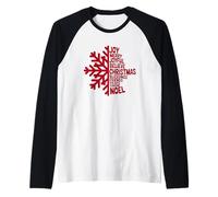 Merry Christmas Snowflake Word Art Joy Peace Noel Believe Maglia con Maniche Raglan