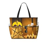 Merry Christmas Star Print Large Waterproof Beach Tote Bag per le donne con zip e tasche borsa pieghevole per viaggi, piscina, shopping, vacanze, palestra