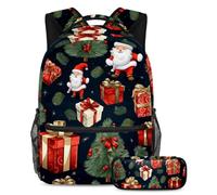 Merry Christmas Stay Ahead of The Trends, set di 2 zaini per la scuola con zaino di grande capacità e astuccio, Multicolore#01, B:29.4x20x40cm P:19x7.5x3.8cm