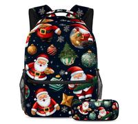Merry Christmas Stay Ahead of The Trends, set di 2 zaini per la scuola con zaino di grande capacità e astuccio, Multicolore#07, B:29.4x20x40cm P:19x7.5x3.8cm, Zaini Daypack