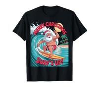 Merry Christmas Surfer Santa Tropical Holiday Fun Maglietta
