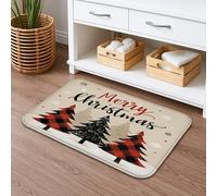 Merry Christmas, tappetino da bagno ad asciugatura rapida, motivo scozzese rosso e nero, assorbente, antiscivolo, in flanella, lavabile, per bagno, WC, decorativo, 50 x 81 cm