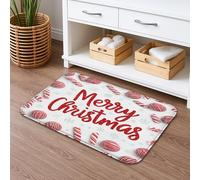 Merry Christmas, tappetino da bagno ad asciugatura rapida, ornamenti rossi con bastoncini di zucchero, tappetino da doccia assorbente, antiscivolo, in flanella, lavabile, per decorare il bagno, 50 x