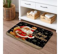 Merry Christmas - Tappetino da bagno con Babbo Natale, ad asciugatura rapida, per le festività, antiscivolo, in flanella, lavabile, decorazione per il bagno, 40,6 x 61 cm