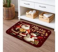 Merry Christmas, tappetino da bagno con Babbo Natale e pupazzo di neve, ad asciugatura rapida, assorbente, antiscivolo, tappetino da bagno decorativo in flanella lavabile, 50 x 81 cm