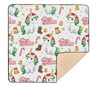 Merry Christmas - Tappetino da gioco per bambini con unicorni bianchi, morbido, imbottito, per interni ed esterni, impermeabile, per gattonare i bambini, 127 x 127 cm