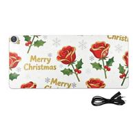 Merry Christmas, tappetino per mouse in pelle con rose rosse, 80 x 33 cm, tappetino per computer antiscivolo, per decorazione del tavolo del computer