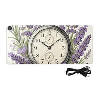Merry Christmas - Tappetino per mouse riscaldato con orologio da taschino vintage, color lavanda, in poliuretano, 80 x 33 cm, antiscivolo, per scrivania e computer